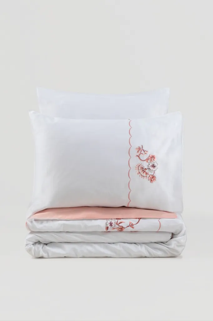 3D Embroidered Satin Double Duvet Cover Set Tiny - Pudra[4].webp