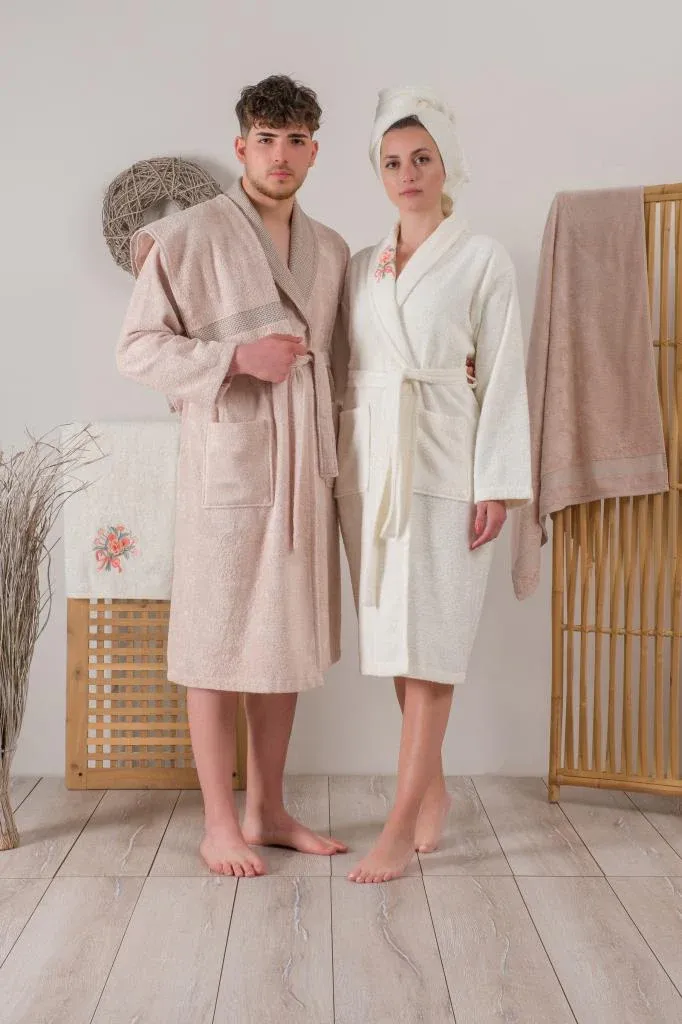 Bamboo 3D Embroidered Family Bathrobe Set Lenora Ecru-Cappuccino[2].webp