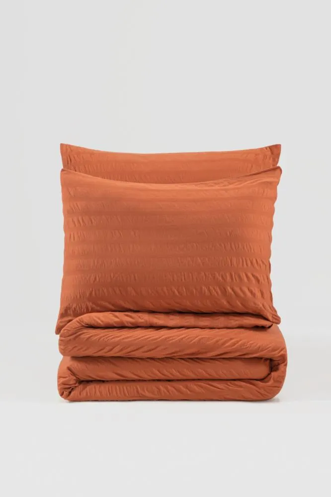 Crepe Double Duvet Cover Set with Fitted Sheet Tile Red[3].webp