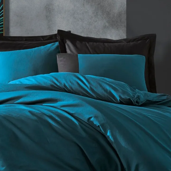 Double Bed Set Plain-Plain Petrol-Black[2].webp