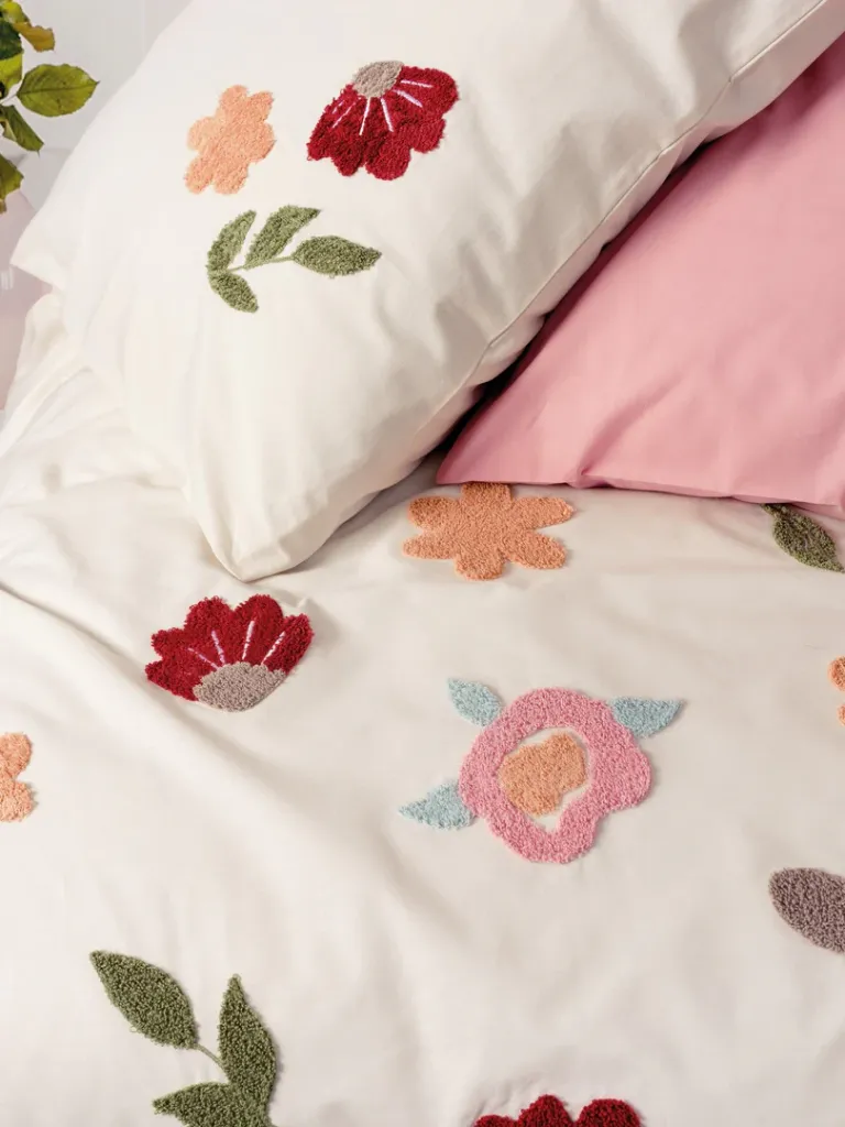Puff Embroidered Double Duvet Cover Set Blossom Salmon[2].webp