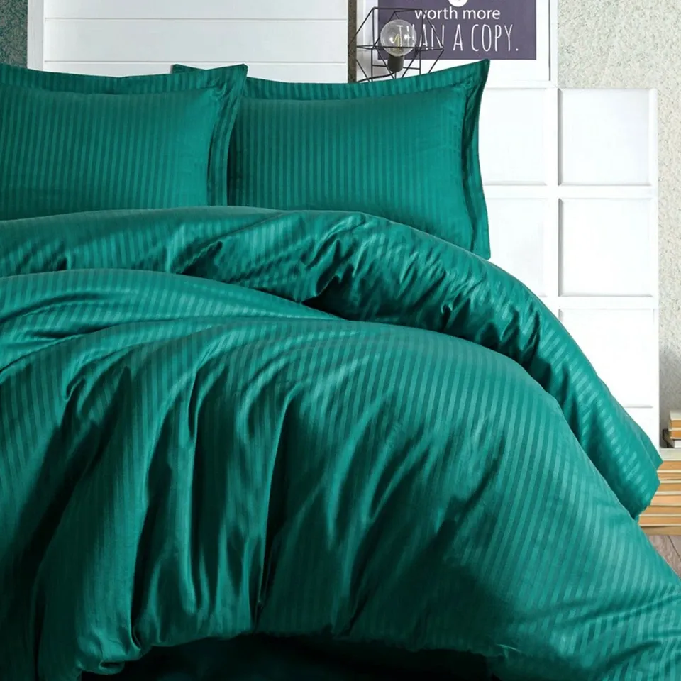 Elegant Stripe Satin Double Duvet Cover Set Turkuaz[2].webp