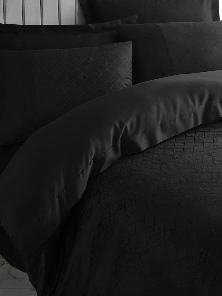Jacquard Satin Double Duvet Cover Set Checkerboard Black[2].webp