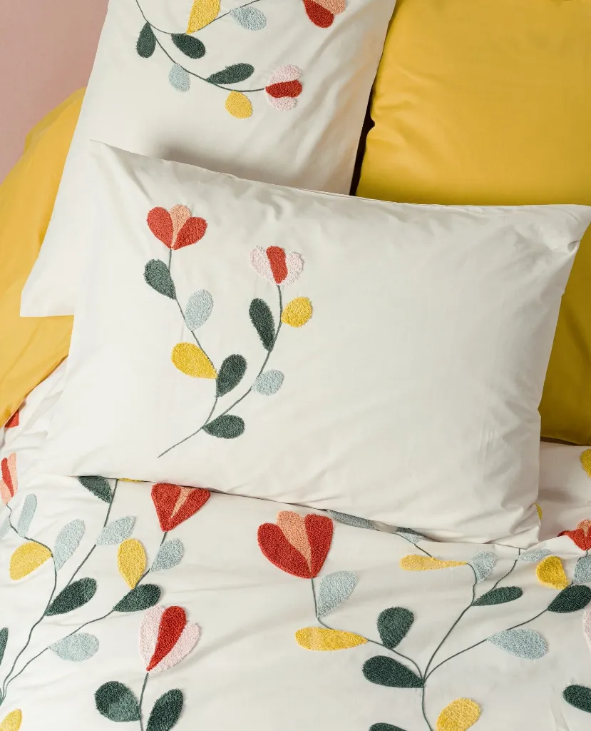 Puff Embroidered Double Duvet Cover Set Nella Mustard[2].webp