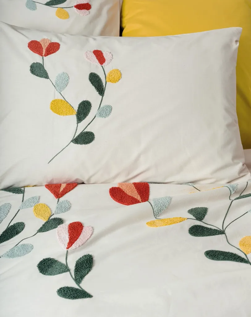 Puff Embroidered Double Duvet Cover Set Nella Mustard[3].webp