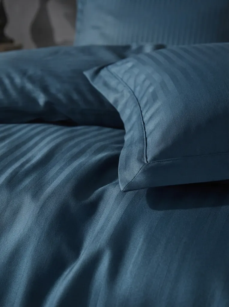 Elegant Stripe Satin Double Duvet Cover Set Dark Blue[2].webp