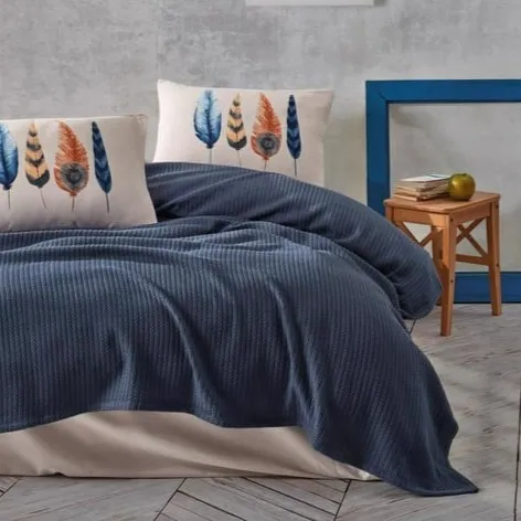 [600018567] Double Bed Set Bond Plumy Indigo