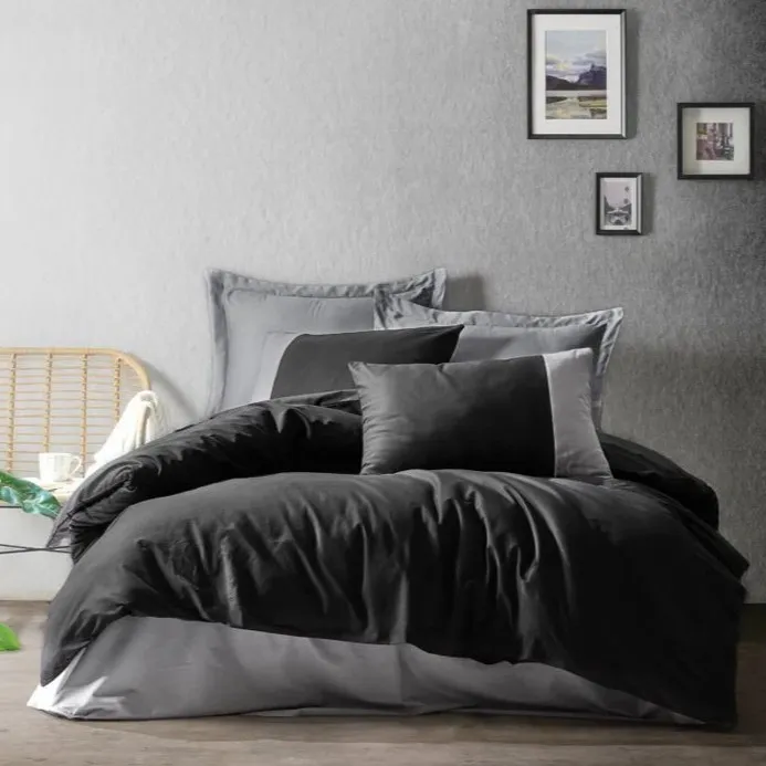 Plain Plain Double Duvet Cover Set Black-Grey