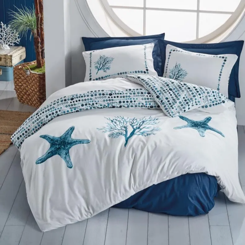 [600018618] Maritime Single Duvet Cover Set Star Navy Blue
