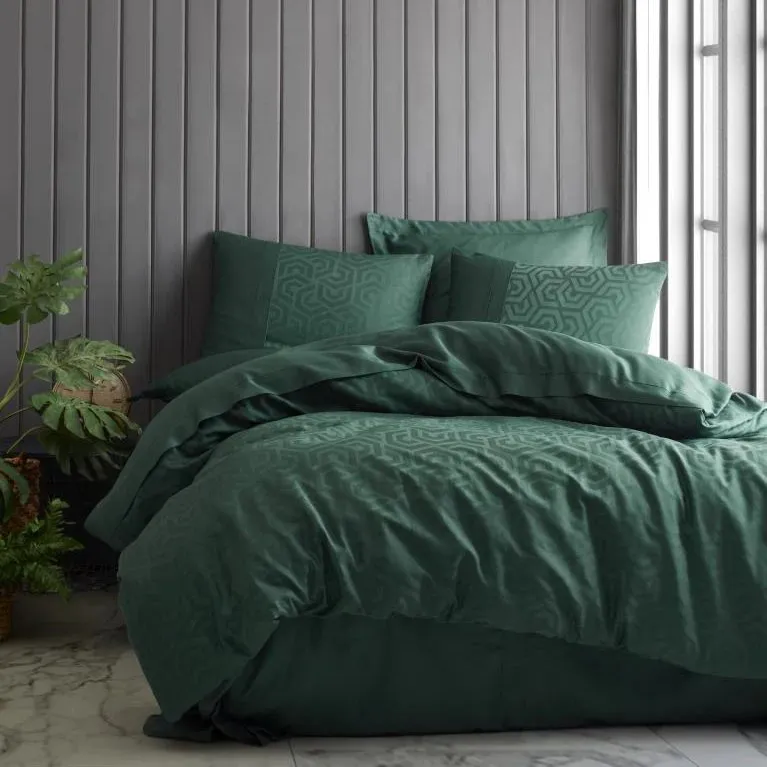 [600018622] Double Bed Set Jacquard Satin - Hexa - Green