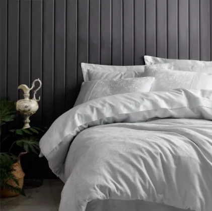 [600018623] Jacquard Satin Double Duvet Cover Set Leaf Ice Blue