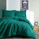 Elegant Stripe Satin Double Duvet Cover Set Turkuaz