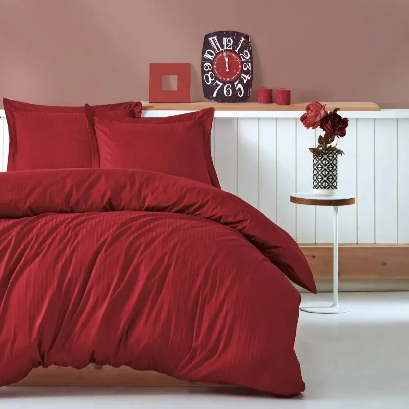Stripe Satin Double Duvet Cover Set Claret Red
