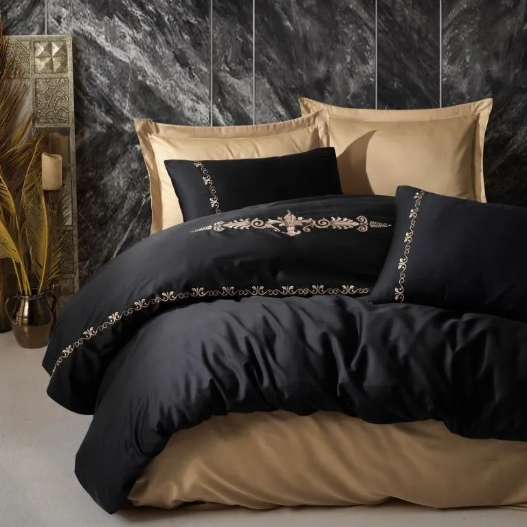 [600018636] Brode Satin Double Duvet Cover Set Gloria Gold