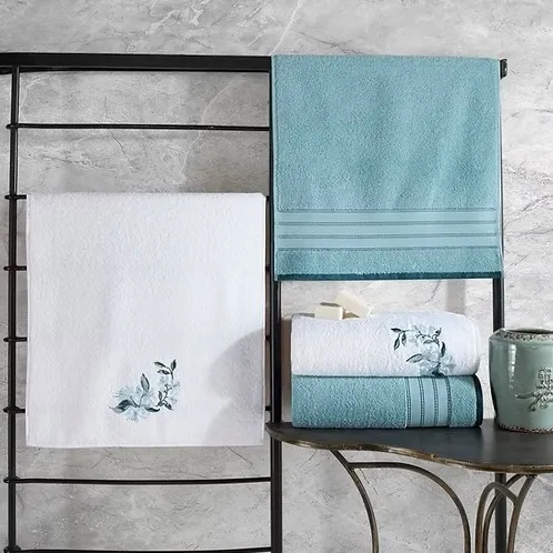 Bathroom Towel Set Colorful Mint-White