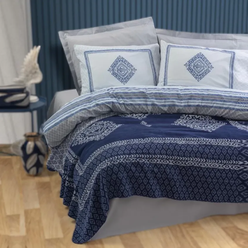 [600018681] Double Cotton Blanket Duvet Cover Set Hardy Grey