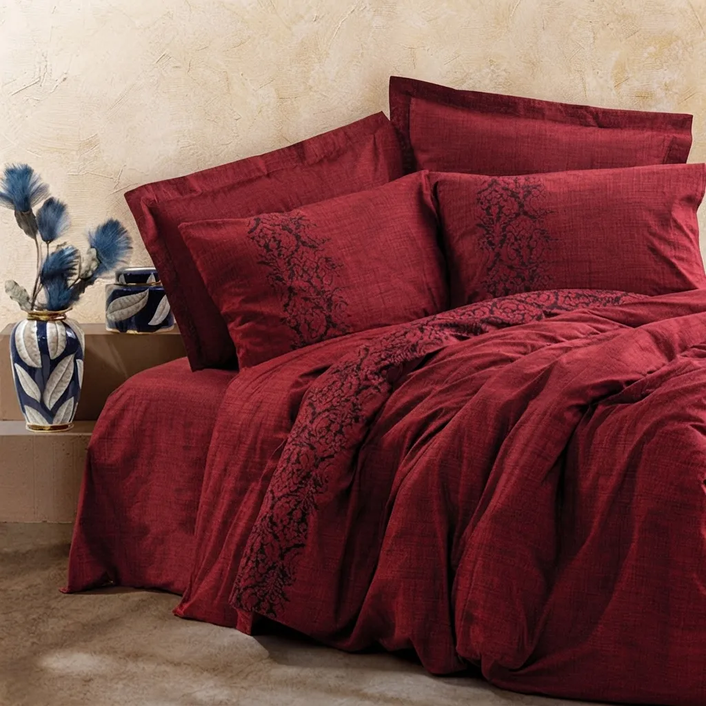 [600018689] Sooty Plain Double Duvet Cover Set Burgundy