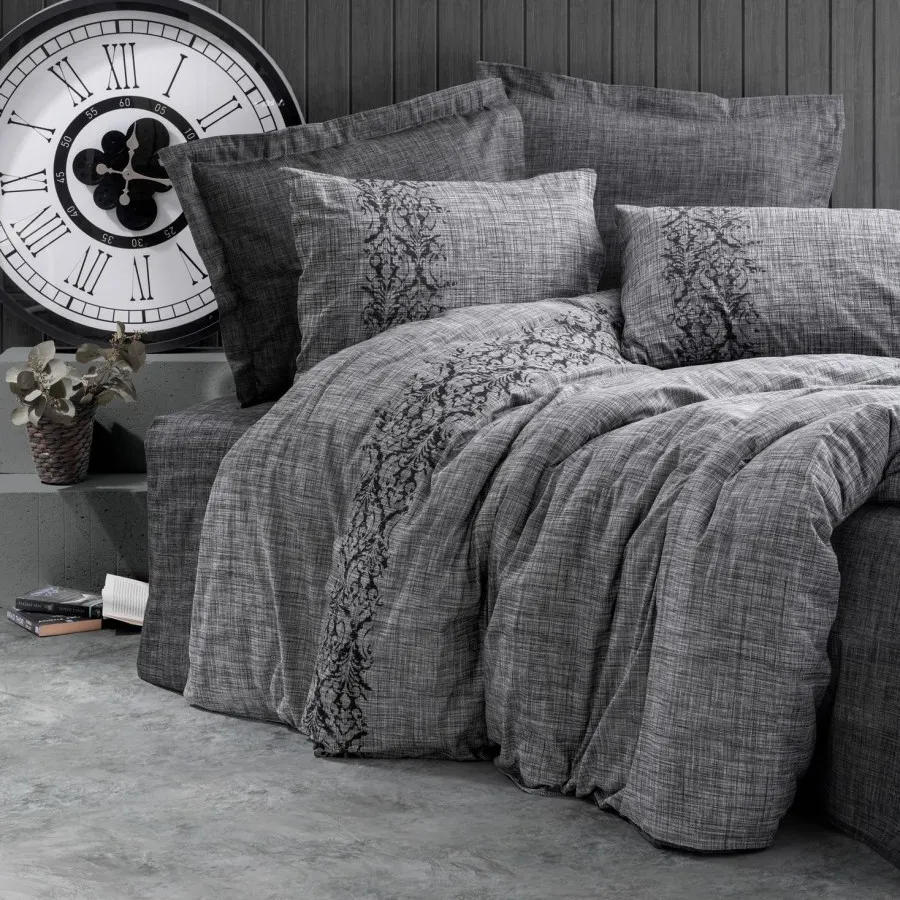 [600018690] Plain Double Duvet Cover Set Sooty Grey