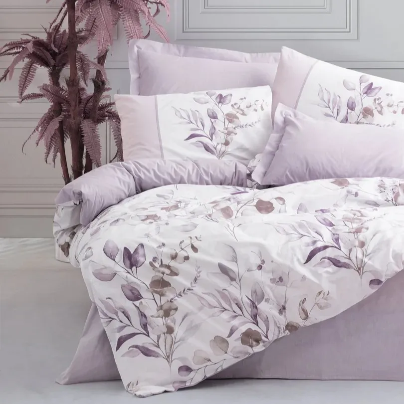 [600018692] Double Bed Set Ranforce Duvet Set Nadia Lilac