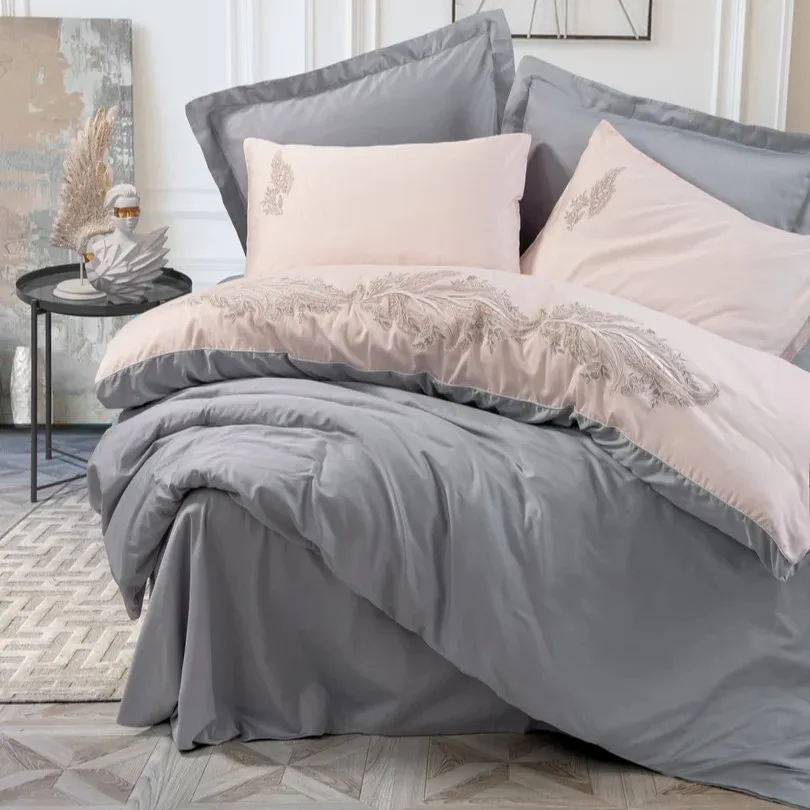 [600018695] Brode Satin Double Duvet Cover Set Sheen Gray