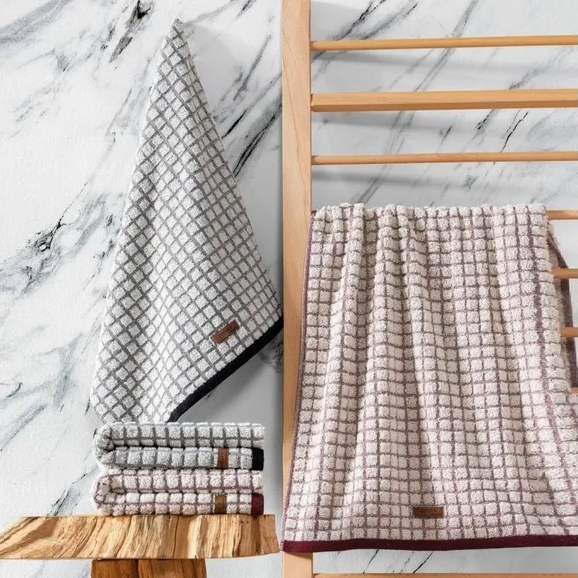[600018740] Towel Set 4-Piece Jacquard Nature - Black-Burgundy 50×90