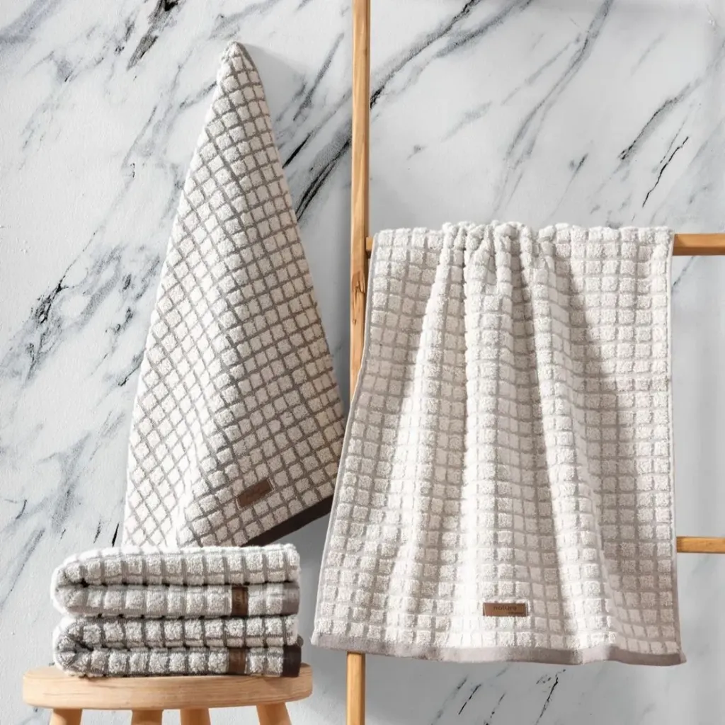 [600018741] Natural Brown Beige Jacquard Towel Set of 4 Pieces - 50x90