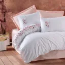 3D Embroidered Satin Double Duvet Cover Set Tiny - Pudra