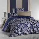 Pera Navy Blue Satin Double Duvet Cover Set