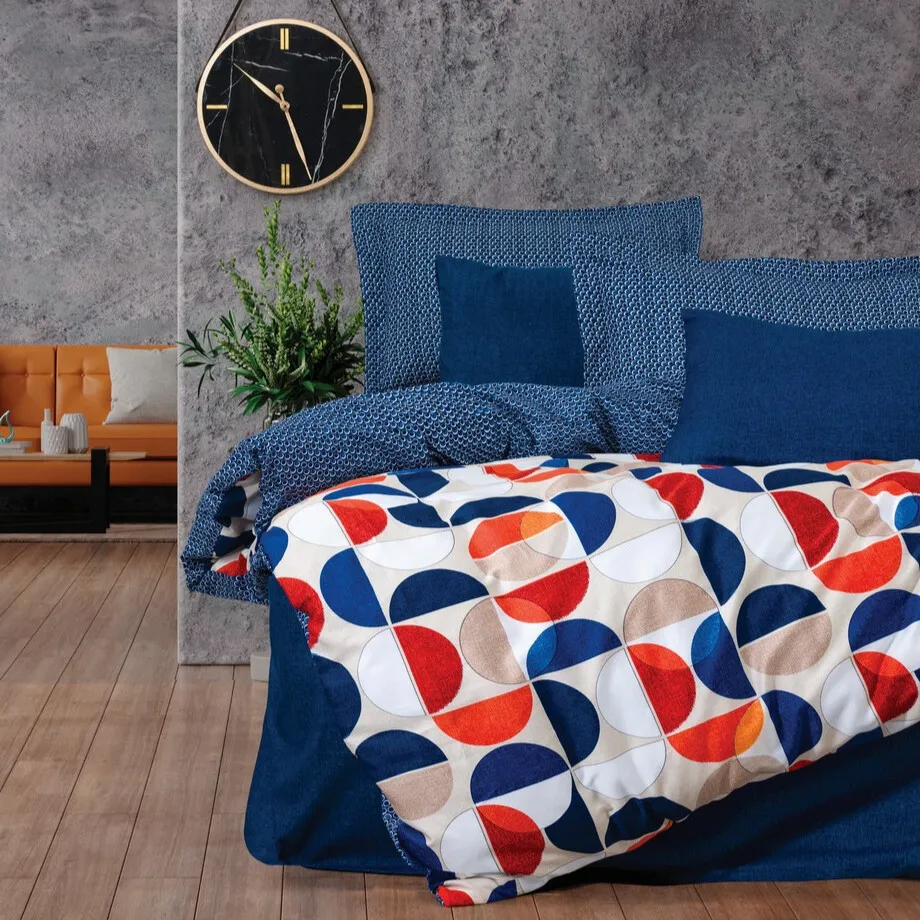 Modern Double Duvet Cover Set Ring Blue