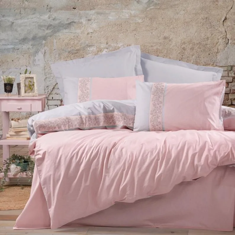 [600018802] Single Sheet Set Folk Art Ranforce - Mila Pink