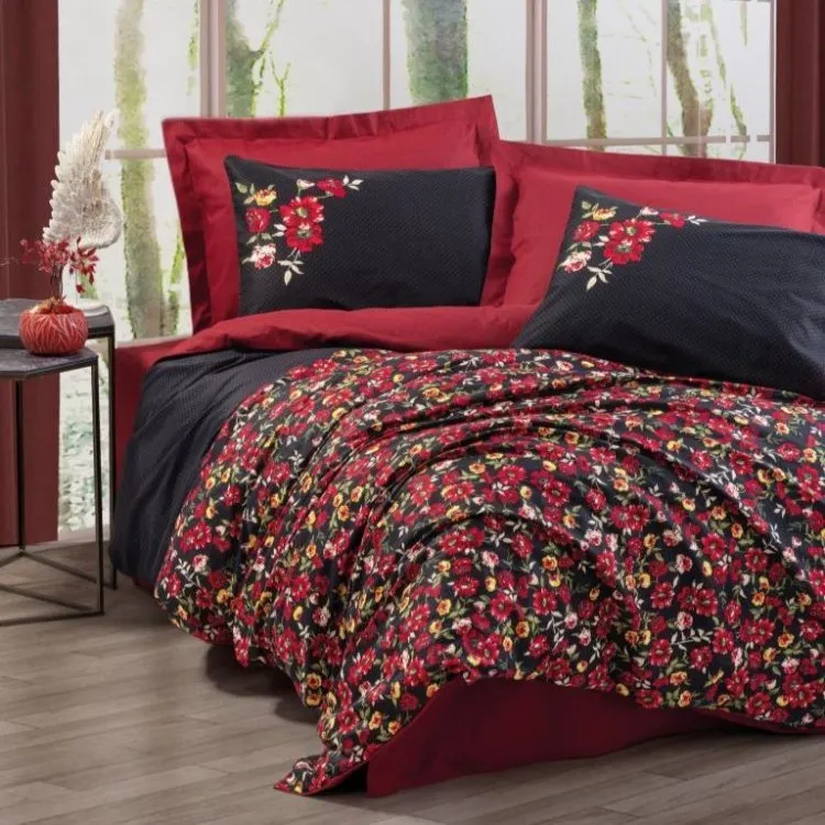 [600018806] Feminine Double Duvet Cover Set Desire Red