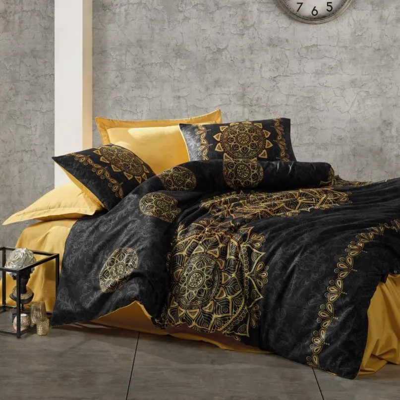 [600018820] Double Bed Set Satin Duvet Alvina Gold