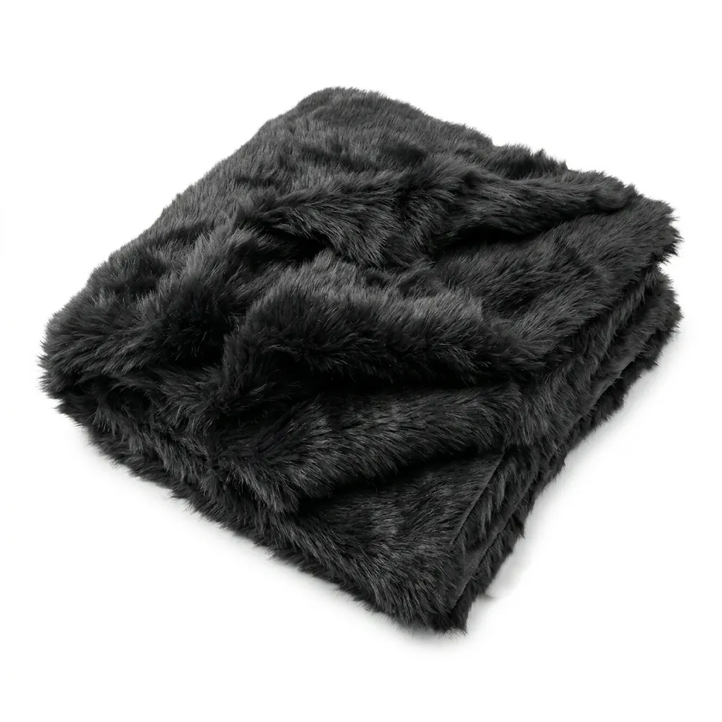 Sofa Throw - Siberian Black Faux Fur