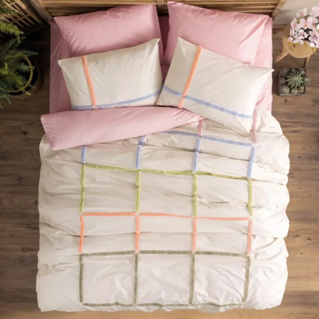 Puff Embroidered Double Duvet Cover Set Insula Pudra