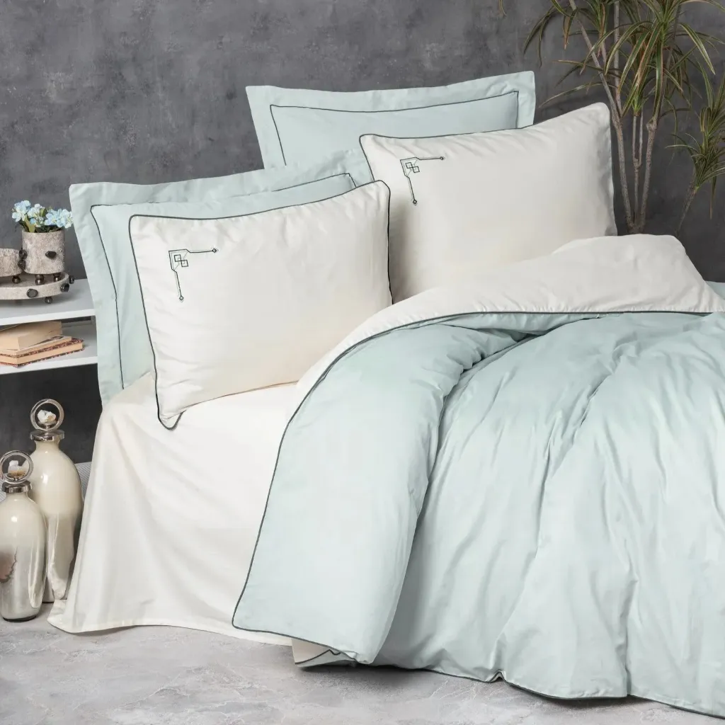 [600018954] Elite Satin Double Duvet Cover Set Vanko Mint