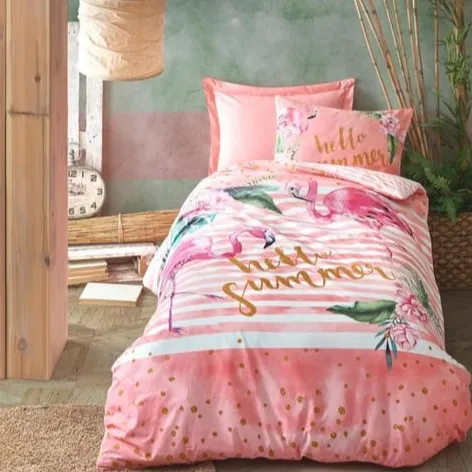[600018968] Hello Summer Single Duvet Cover Set for Girls & Boys Pink