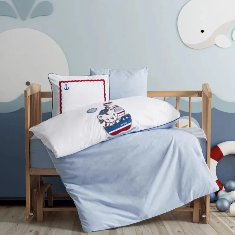 Punch Embroidered Baby Duvet Cover Set Miniyo Blue