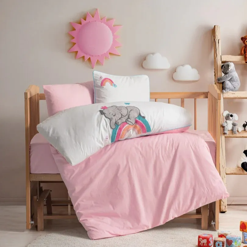 Punch Embroidered Baby Bedding Set Lucky Pink