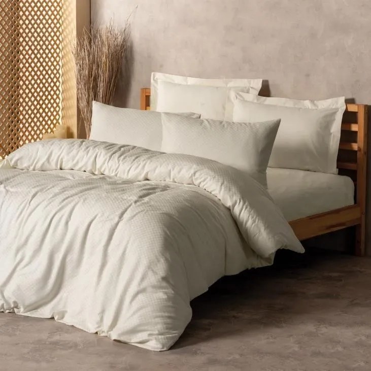 [600018718] Plaid Ranforce Duvet Set Cream