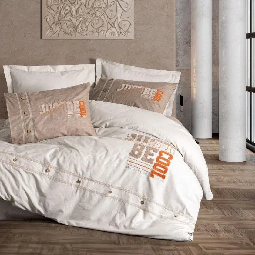 Mood Embroidered Ranforce Double Duvet Cover Set Cool Brown