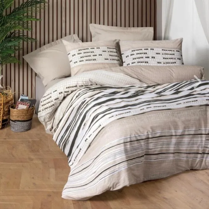 [6000170132] Line Double Duvet Cover Set Perry Beige