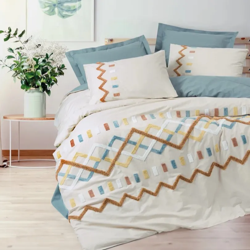 Puff Embroidered Double Duvet Cover Set Mellow Mint