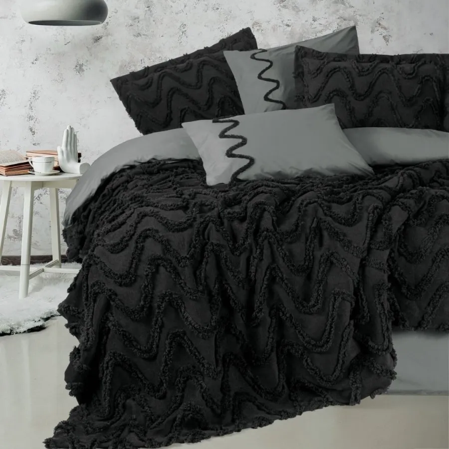 [600018005295] Ranforce Double Duvet Cover Set in Black Limi Viggo