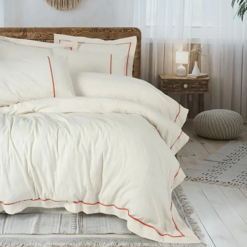 [60001927] Inborn Double Duvet Cover Set Banded Orange