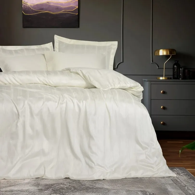 Smart Bamboo Satin Double Duvet Cover Set Stripe Ecru