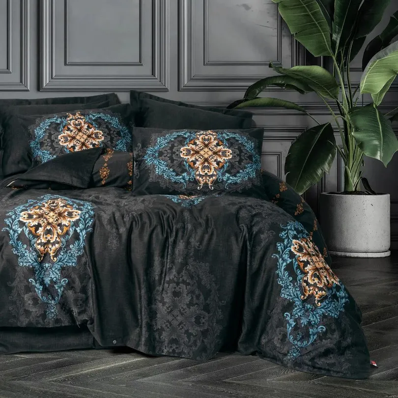 [60001942]  Palace Satin Double Duvet Cover Set Dorhan Black