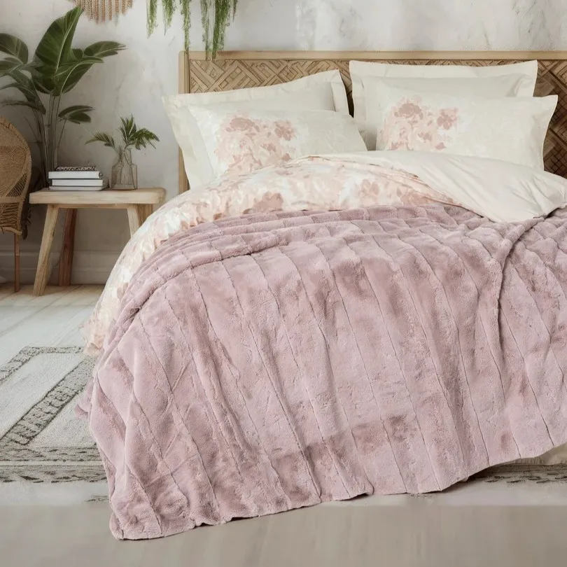 [60001944] Trim Double Bed Duvet Cover Set with Blanket Suave Powder Pink
