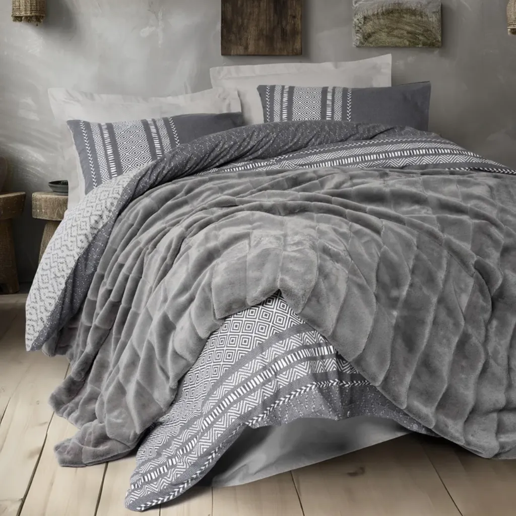 [60001945] Double Bed Set Trim Blanket - Double (Suave - Anthracite)