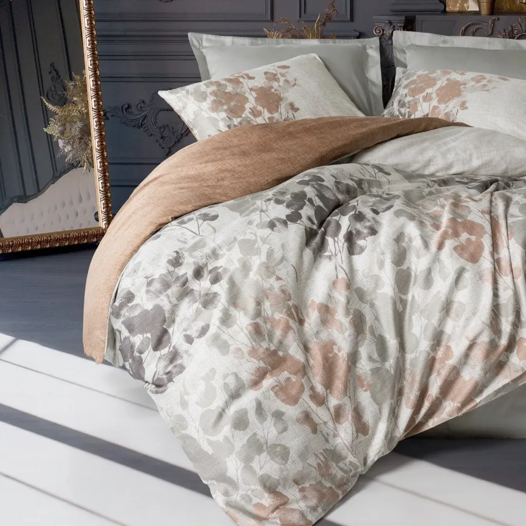 Satin Double Duvet Cover Set Blatt Gray