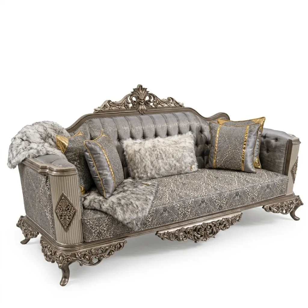 Zerafet Metallic Bronze Three Seat Sofa